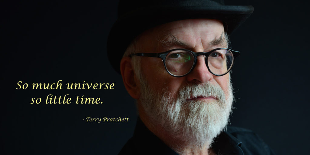 LONDON, UNITED KINGDOM - SEPTEMBER 18: Portrait of English fantasy author Sir Terry Pratchett, photographed to promote the 40th novel in his Discworld series, Raising Steam, on September 18, 2013. (Photo by Kevin Nixon/SFX Magazine via Getty Images)